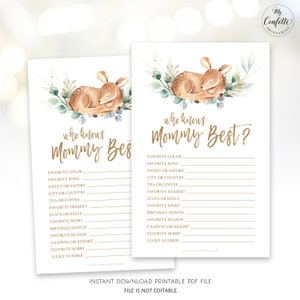 Who Knows Mommy Best Game, Printable Baby Shower Game, Baby Shower Party Games, Boy Baby Shower, Baby Deer, Baby Boy, MCP840