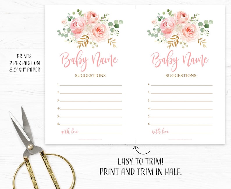 Printable Baby Name Suggestions Sign and Cards Blush Pink Etsy