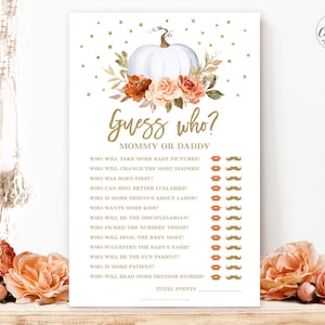 Guess Who? Mommy or Daddy Baby Shower Game, Printable Baby Game, Gender Neutral Baby Shower Party Games, Autumn Pumpkin, Fall, MCP92