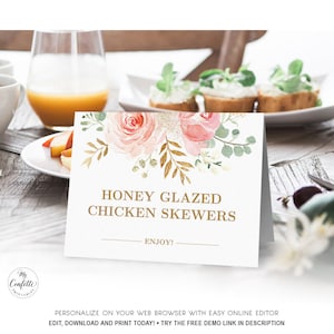 EDITABLE Buffet Sign, Buffet Tent Card, Printable Food Card, Food Labels, Blush Pink Floral, MCP820, MCP821, MCP822, MCP823, MCP824, CJB