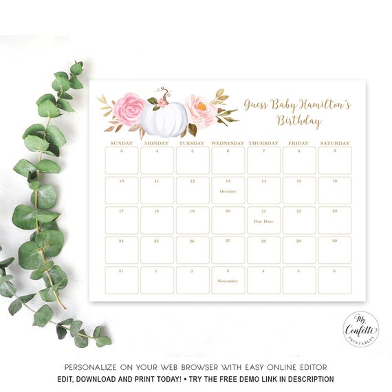 Pumpkin Floral Baby Due Date Calendar Game Sign, Editable Baby Birthday  Prediction Game Template, 3 Sizes, Printable, Fall, MCP826, CJB - Etsy  Singapore