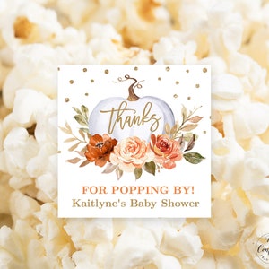 Thanks for Popping By! Favor Tag or Label Template, 2x2 Square, Printable, Baby Shower, Editable, Fall, Autumn, Pumpkin, MCP92, MCP91, CJB