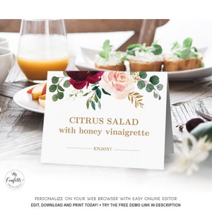 EDITABLE Buffet Sign, Buffet Tent Card, Printable Food Labels, Baby Shower, Blush Pink Floral, MCP816, MCP817, MCP818, MCP819, CJB