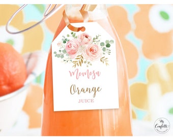 Editable Momosa Juice Tags, Blush Pink Floral Baby Shower Mimosa Juice Tags, Printable Juice Tag Template, Girl Baby Shower, MCP820, CJB