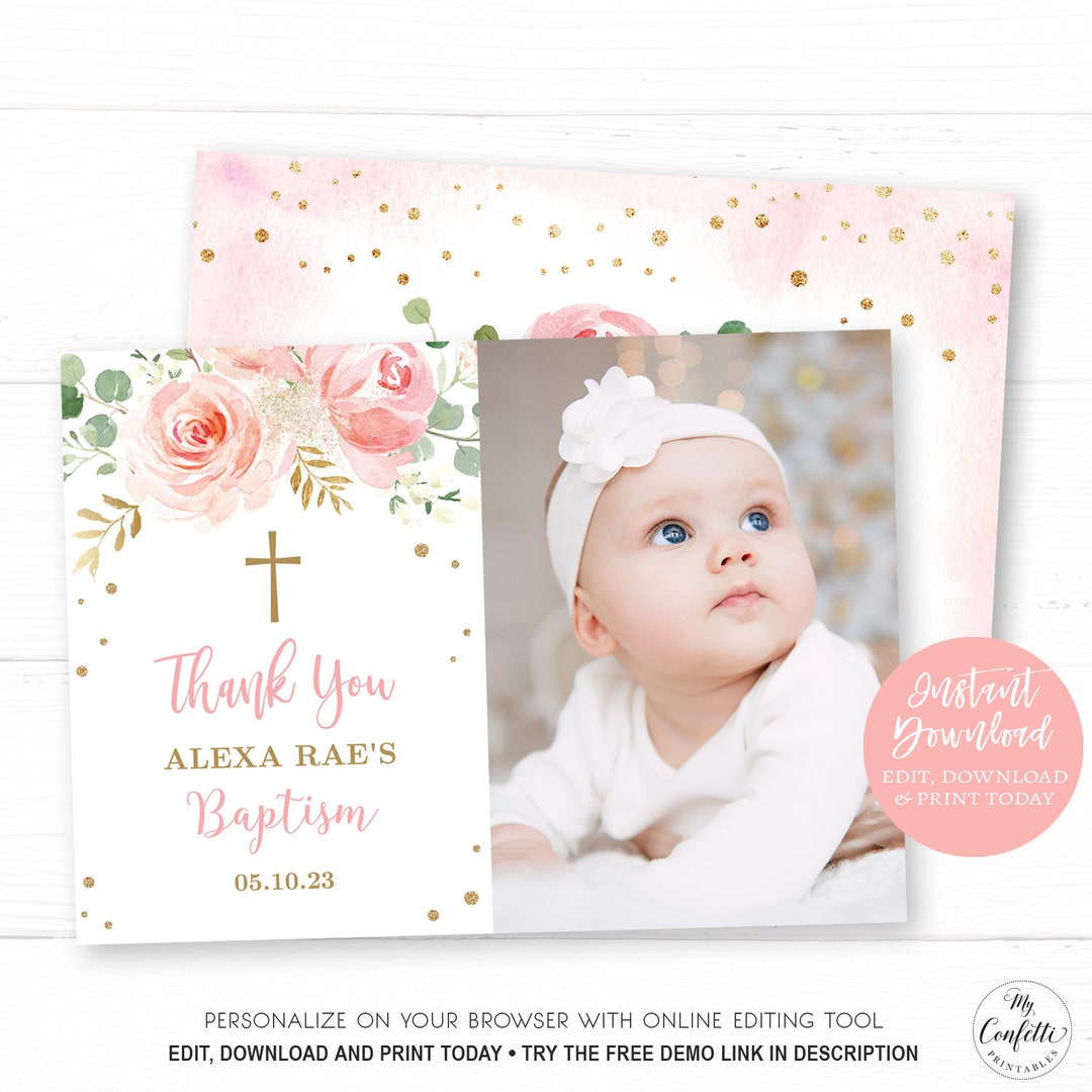 Photo Thank You Card Template, Printable Photo Thank You Card, Editable ...