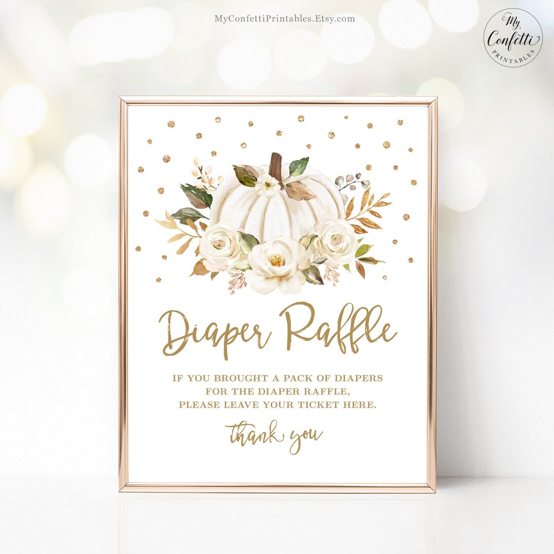 Fall Raffle Signage Diaper Raffle Sign, Printable Baby Shower Diaper Raffle Sign, White ...