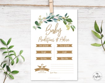 Greenery Baby Shower Game, Printable Baby Predictions & Advice Game, Rustic, Greenery, Neutral, Green, Gold, Boho, MCP813, MCP814