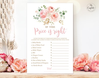 Baby Shower Game, Printable If The Price is Right Game, Blush Pink Floral, Gold, Girl Baby Shower Party Games, The Price is Right, MCP820