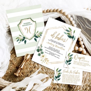 Twins Baby Shower Invitation Template, EDITABLE, Printable Invitation Bundle, Greenery, Gender Neutral, Oh Babies!, MCP813, MCP814, CJB