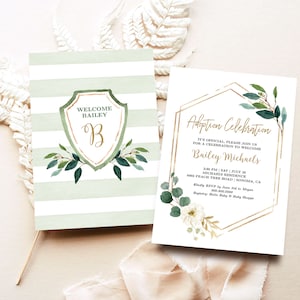 Adoption Celebration Invitation, Printable Adoption Party Invitation Template, Editable, Greenery, Neutral, Boy, Girl, MCP825, CJB