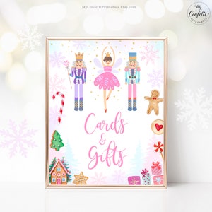 Nutcracker Cards & Gifts Sign, Printable Birthday Sign, Girl, Sugar Plum Fairy, Christmas, Winter, Land of Sweets, Pink, 8x10, MCP113