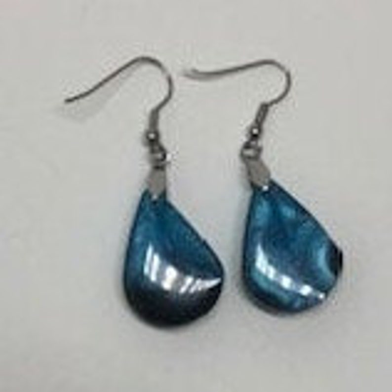 Blue and Black Small Teardrop Drop and Dangle Handmade Resin Earrings