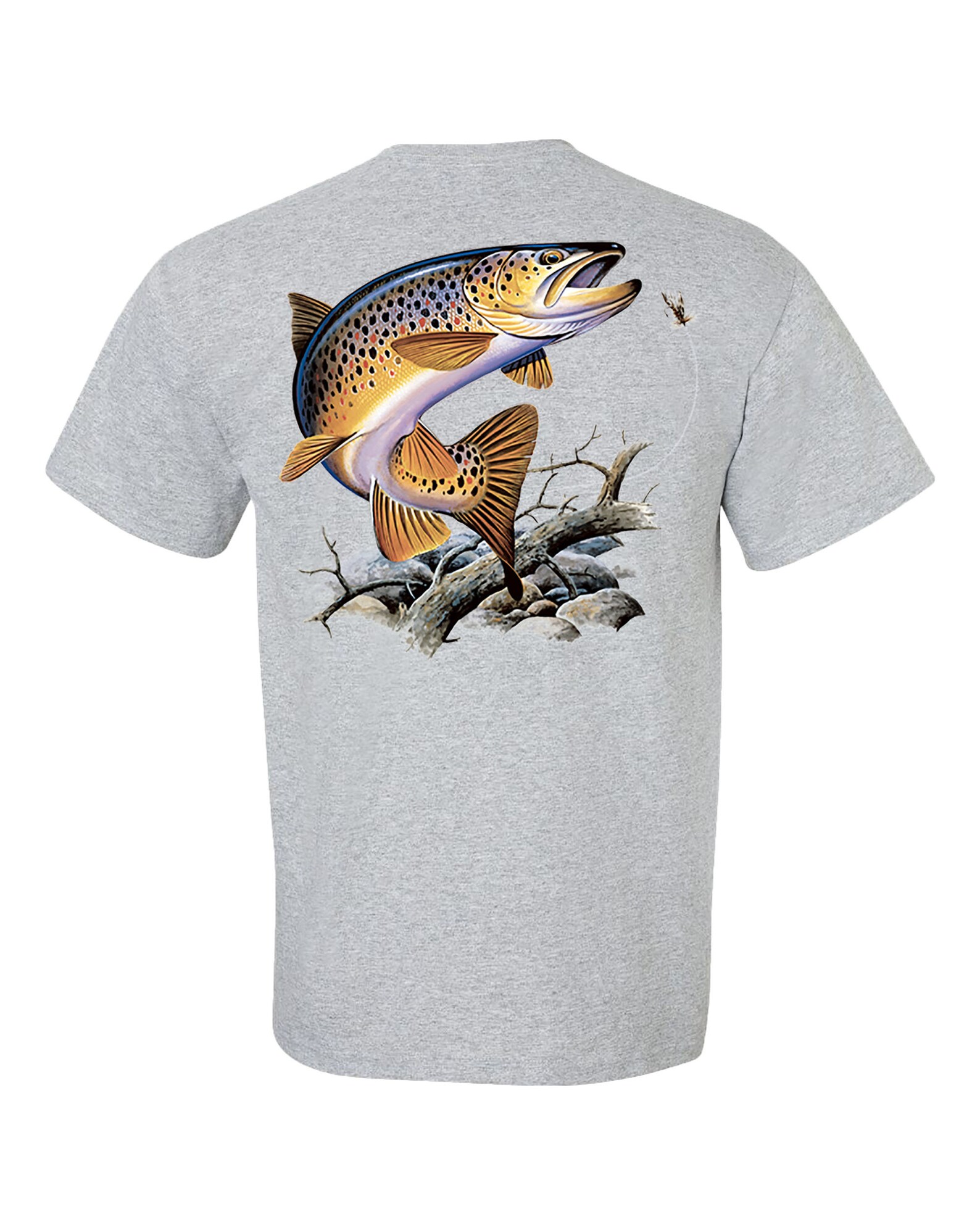 Fishing Brown Trout Adult Short Sleeve Tee Shirt Sports Gray Etsy