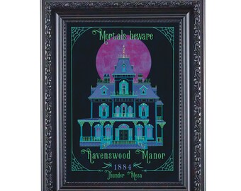 Phantom Manor original art poster print Disneyland Paris Frontier land ravensworth manor ghosts blueprint