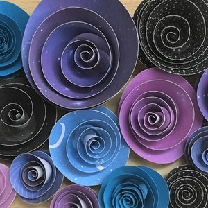 Paper Roses - &quot;Galaxy&quot; Set of Blue, Blue, and Purple Paper Flowers | Handmade Paper Flowers | Handmade Paper Roses | Paper Embellishments