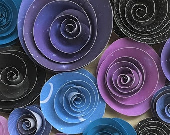 Paper Roses - "Galaxy" Set of Blue, Blue, and Purple Paper Flowers | Handmade Paper Flowers | Handmade Paper Roses | Paper Embellishments