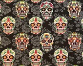Sugar skull cotton woven fabric, spooky fabric by the yard, cotton fabric, face mask fabric, Halloween fabric, Dia de los Muertos fabric