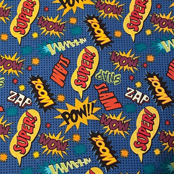 Superhero cotton woven fabric, kids fabric by the yard, cotton fabric, face mask fabric, comic book fabric, fun fabric, boy fabric