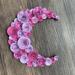 Pink Paper Flower Moon with Handmade roses in a bright rainbow, perfect pink home decor for rainbowcore aesthetic, moonchild decor