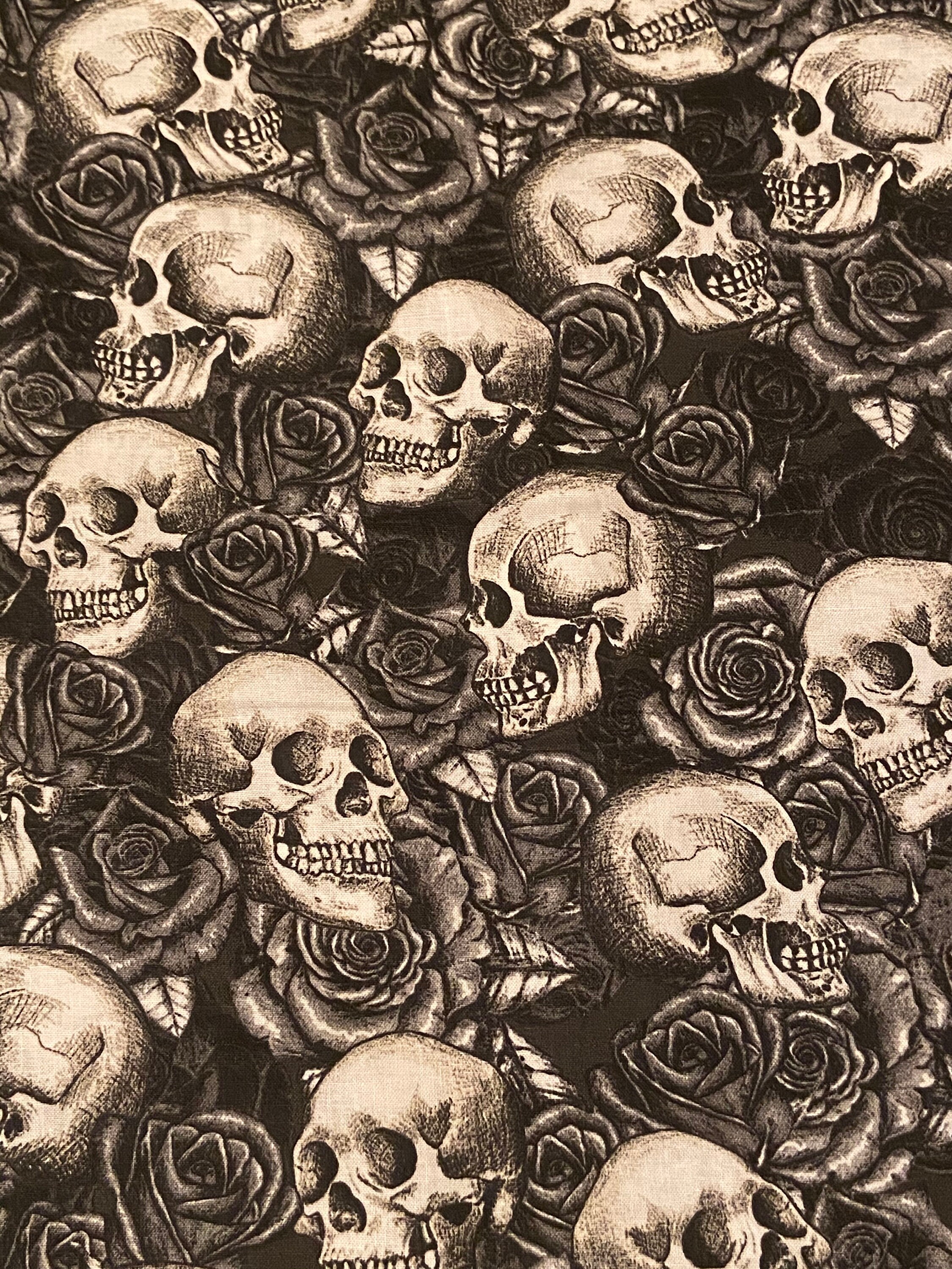Skulls cotton woven fabric gothic fabric by the yard cotton Etsy