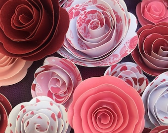 Paper Roses "Sweetheart" Set of Pink and Red Paper Flowers | Love Paper Flowers | Valentine Handmade Paper Roses | Paper Embellishments