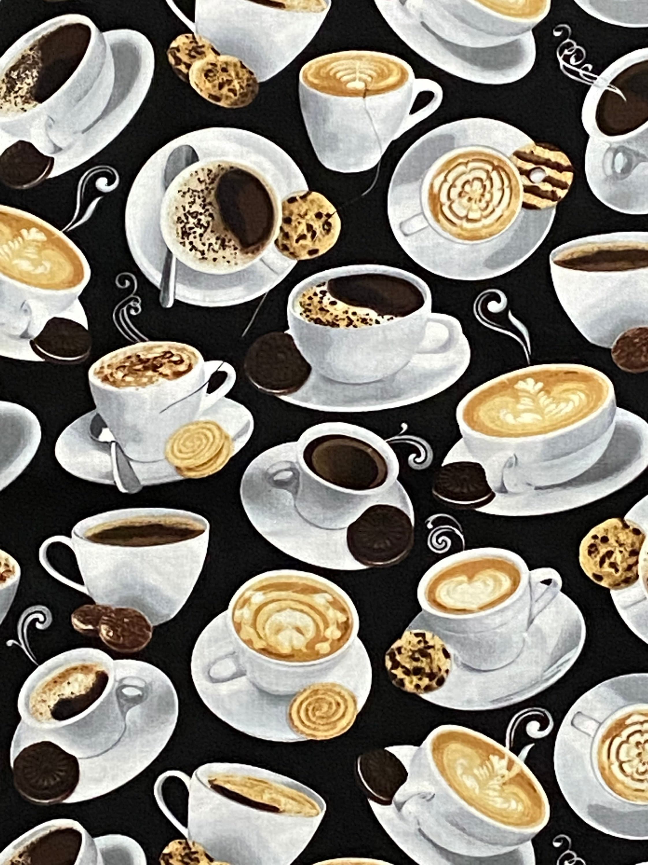 Coffee Cotton Woven Fabric Coffee Cup Fabric by the Yard Etsy