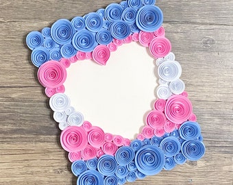 Blue and Pink Flower Picture Frame - Handmade Flower Photo Frame, Floral Picture Frame, Trans Pride Photo Frame, Pride Frame,  Pride Decor