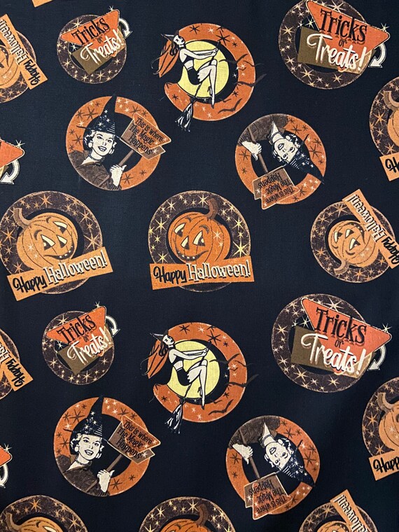 Retrostyle Halloween cotton woven fabric Halloween fabric by Etsy