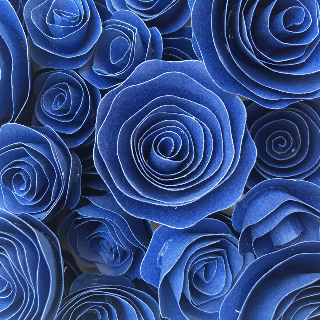 Blue Paper Roses Solid Blue Paper Flowers Small Handmade Etsy