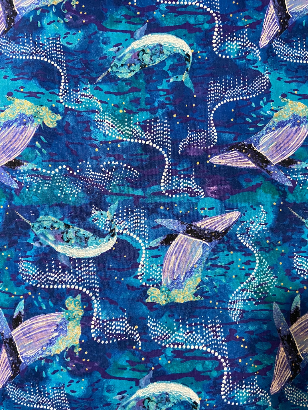 Humpback Whale Cotton Woven Fabric, Narwhal Fabric by the Yard, Beach
