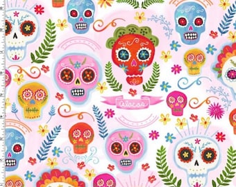 Tessuto di cotone a teschio di zucchero, tessuto spettrale tagliato a misura, tessuto di cotone, tessuto colorato, tessuto di Halloween, tessuto Dia de los Muertos