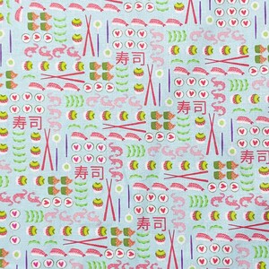 Sushi cotton woven fabric, small print fabric by the yard, cotton fabric, food fabric, cute fabric, Japanese fabric, sushi fabric