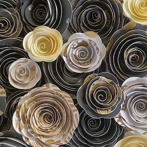 Paper Roses &quot;Classic Goth&quot; Set of Black and Gold Paper Flowers | Gothic Paper Flowers | Spooky Handmade Paper Roses, Black Roses