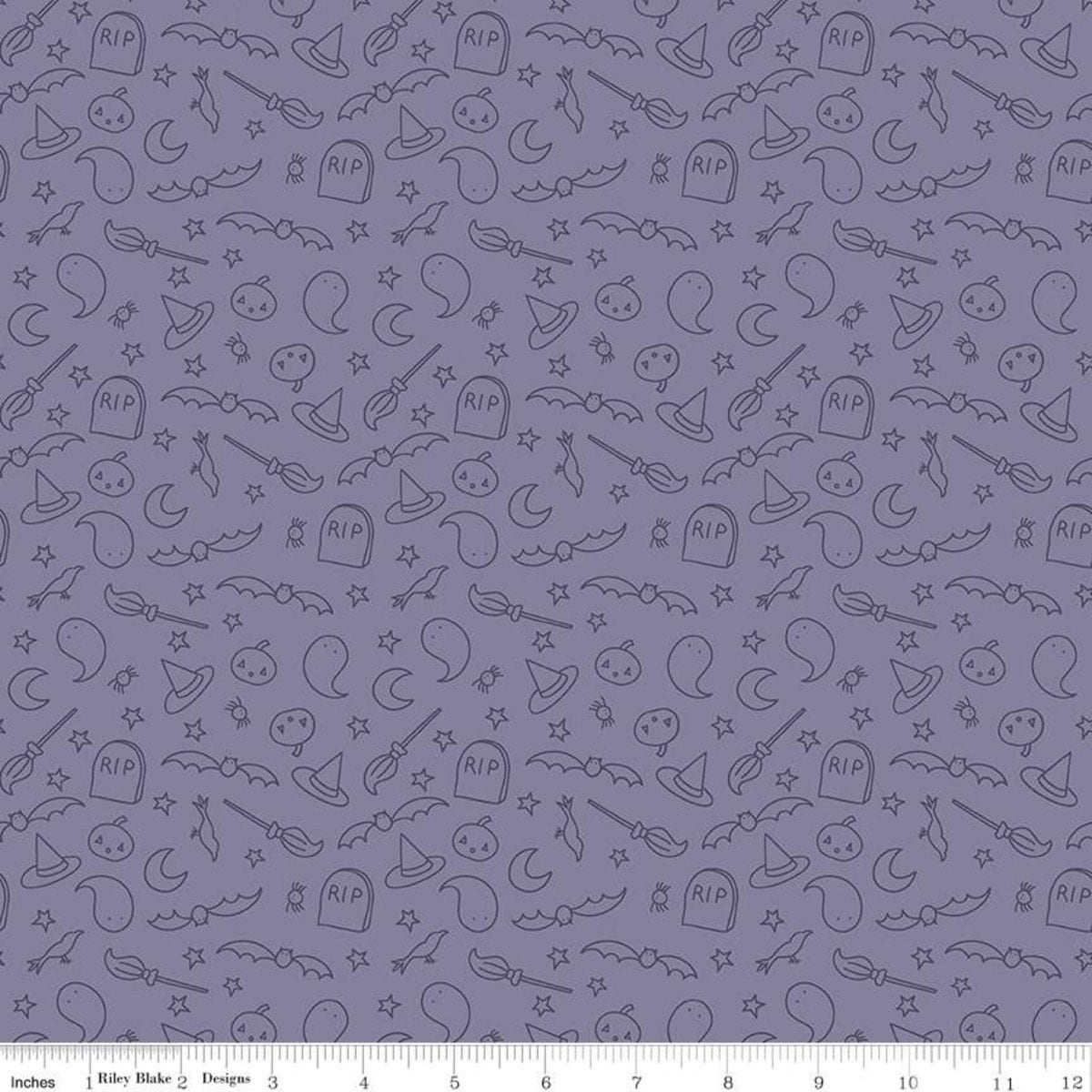 Small Scale Spooky Cotton Woven Fabric, Purple Halloween Fabric by the ...