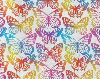 Rainbow butterfly cotton woven fabric, rainbow butterfly fabric by the yard, cotton fabric, colorful fabric, fun fabric, pride fabric