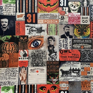 Gothic cotton woven fabric, Halloween fabric by the yard, cotton fabric, mask fabric, skull fabric, bag fabric, spooky fabric, owl fabric