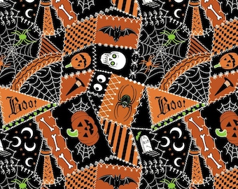 Halloween quilt fabric, cotton woven fabric by the yard, skull fabric, spooky fabric, Halloween fabric, Rachel Hauer fabric