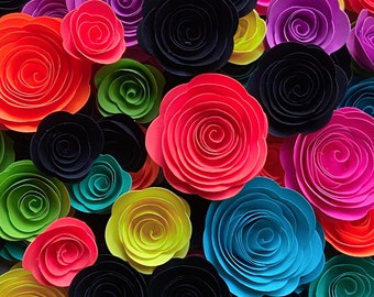 Neon Paper Roses | “Neon Night” Paper Flowers - neon rainbow flowers with black | Small Handmade Paper Flowers | Handmade Paper Roses