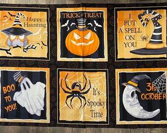 Halloween fabric panel to make a wall hanging or pillow, Halloween cotton woven fabric, fall fabric, spooky fabric panel
