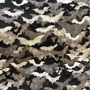 Black and white bat cotton woven fabric, bat fabric by the yard, cotton fabric, bat fabric, spooky fabric, Halloween fabric