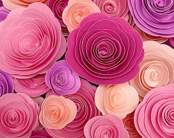 Pink Paper Roses | Solid Pink and White Paper Flowers | Small Handmade Paper Flowers | Handmade Paper Roses | Paper Embellishments