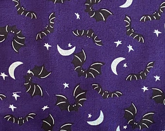 Bat cotton woven fabric, bat fabric by the yard, cotton fabric, purple bat fabric, spooky fabric, Halloween fabric, night sky fabric