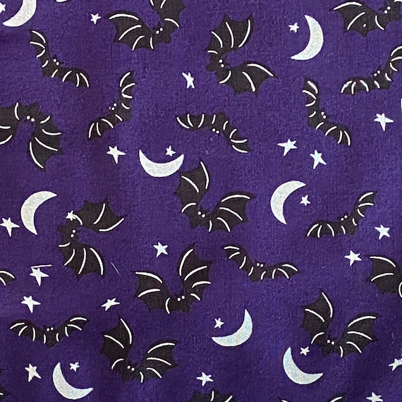 Bat cotton woven fabric, bat fabric by the yard, cotton fabric, purple bat fabric, spooky fabric, Halloween fabric, night sky fabric