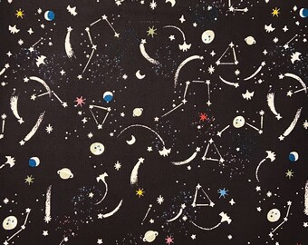 Tela tejida de algodón de galaxia a pequeña escala, tela de galaxia cortada a medida, tela de algodón, tela de murciélago, tela lunar, tela de estrellas, tela bruja