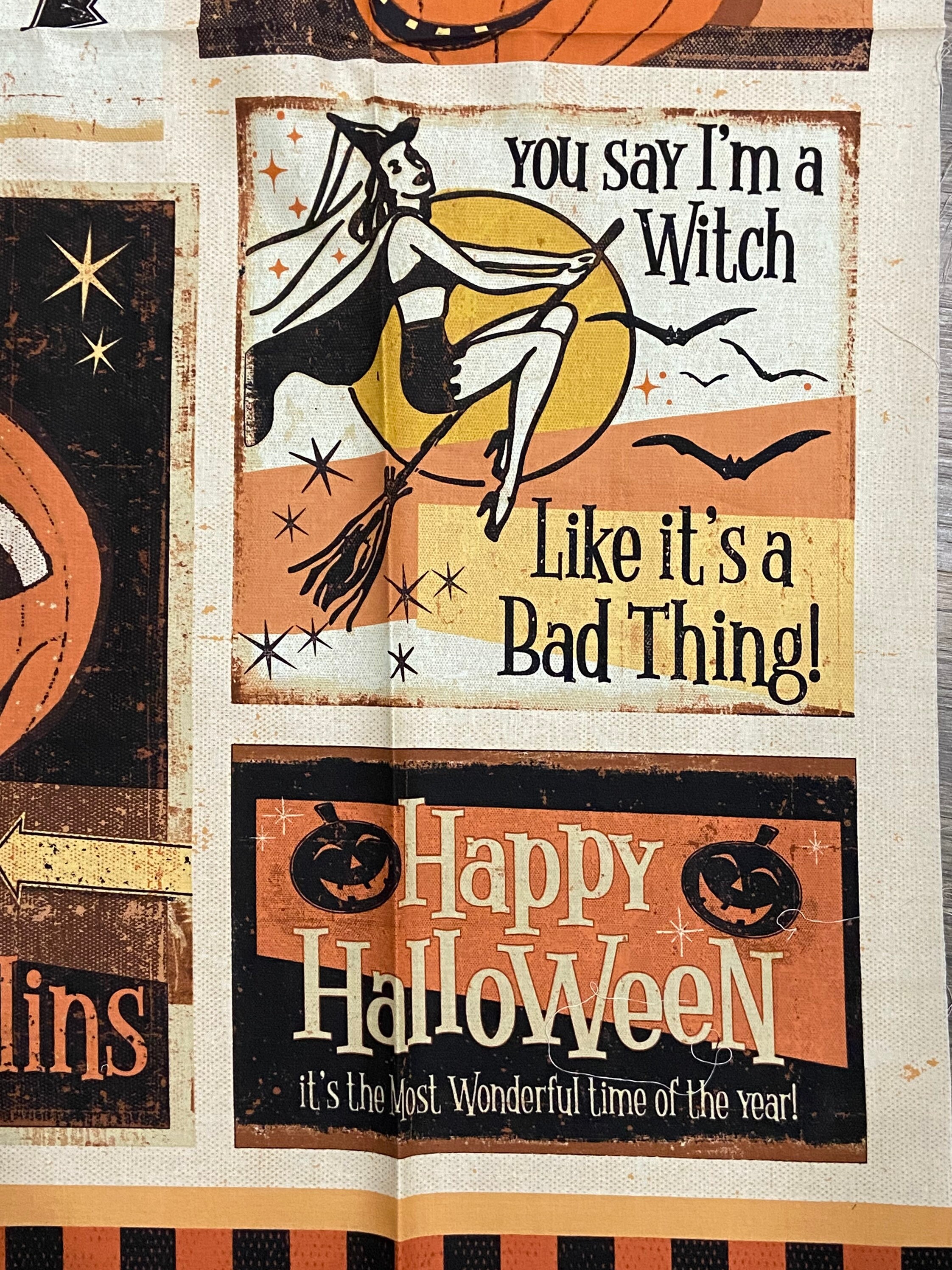 Retrostyle Halloween Fabric Panel Halloween Cotton Woven Etsy