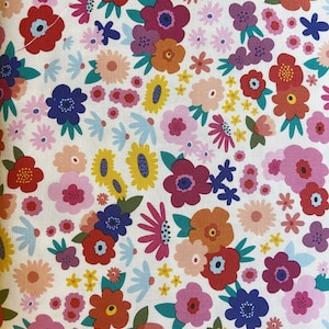 Bright flower cotton woven fabric, rainbow floral fabric by the yard, cotton fabric, colorful fabric, unique floral fabric, fun fabric
