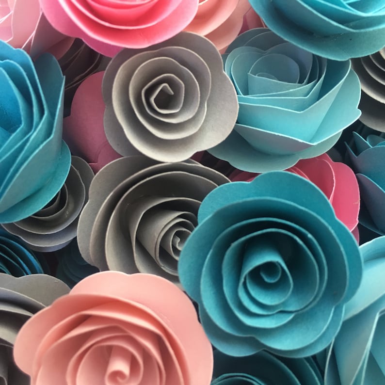 Dreamsicle Paper Roses Solid Teal and Pink Paper Flowers Etsy