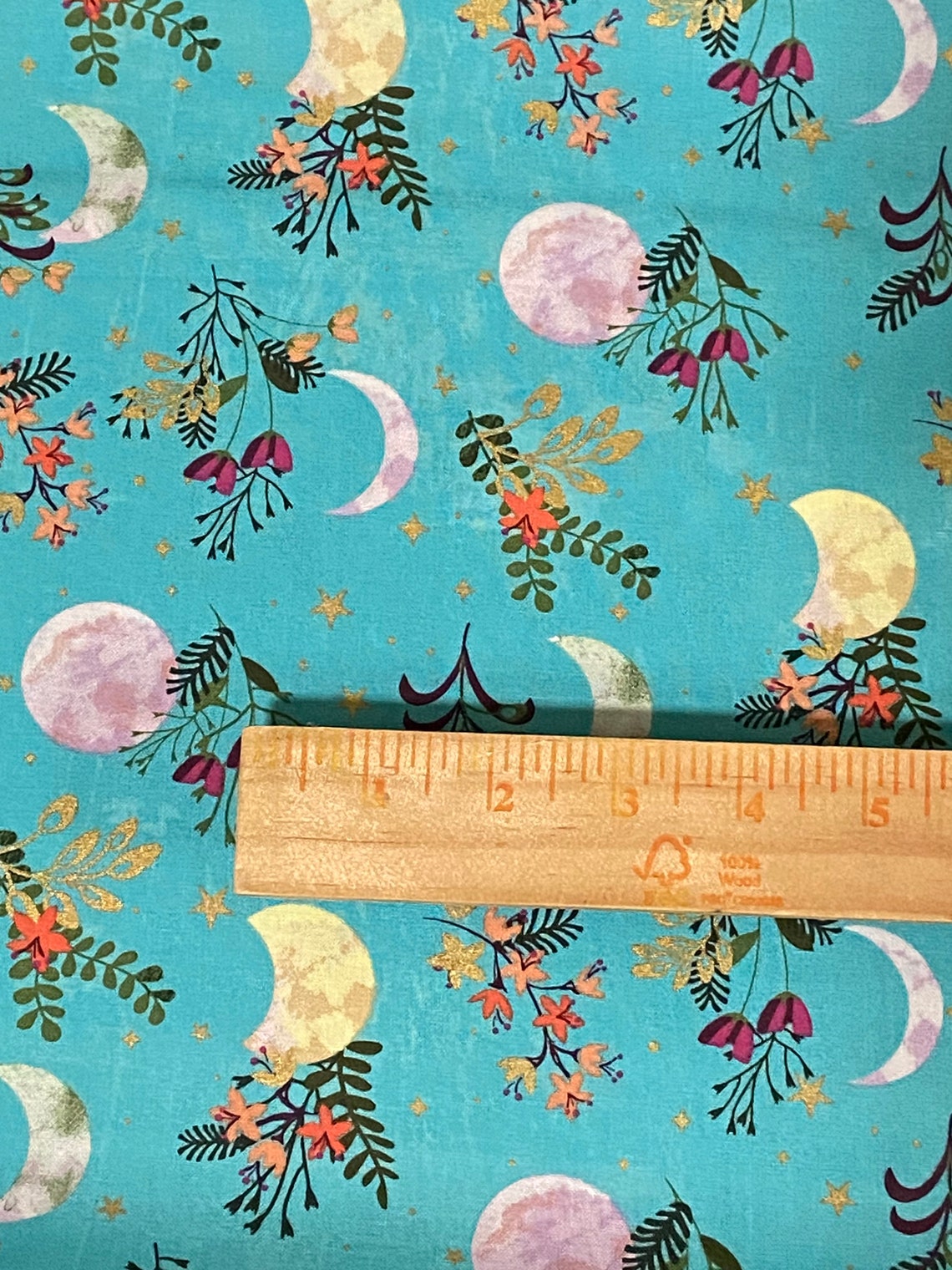 Teal Boho Moon Cotton Woven Fabric Galaxy Fabric by the Yard Etsy