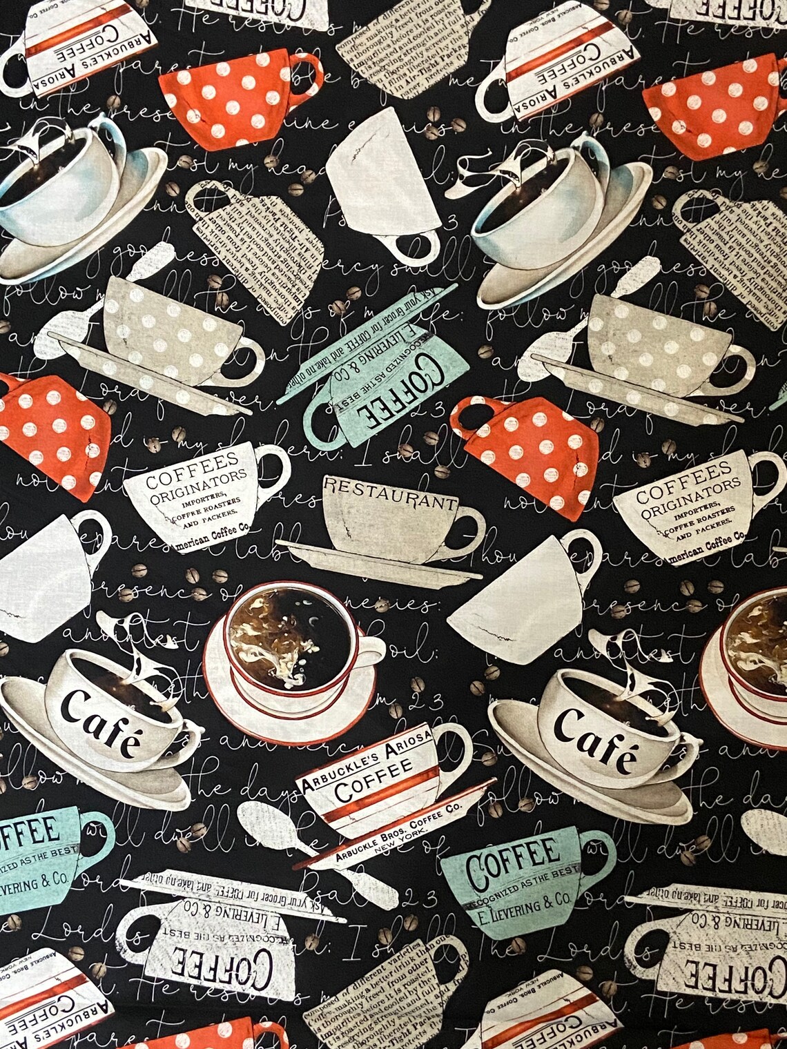 Coffee Cotton Woven Fabric Coffee Cup Fabric by the Yard Etsy
