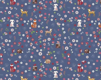 Enchanted Meadow Forest Friends cotton woven fabric, Cottagecore fabric by the yard, cotton fabric, animal fabric, woodland critter fabric